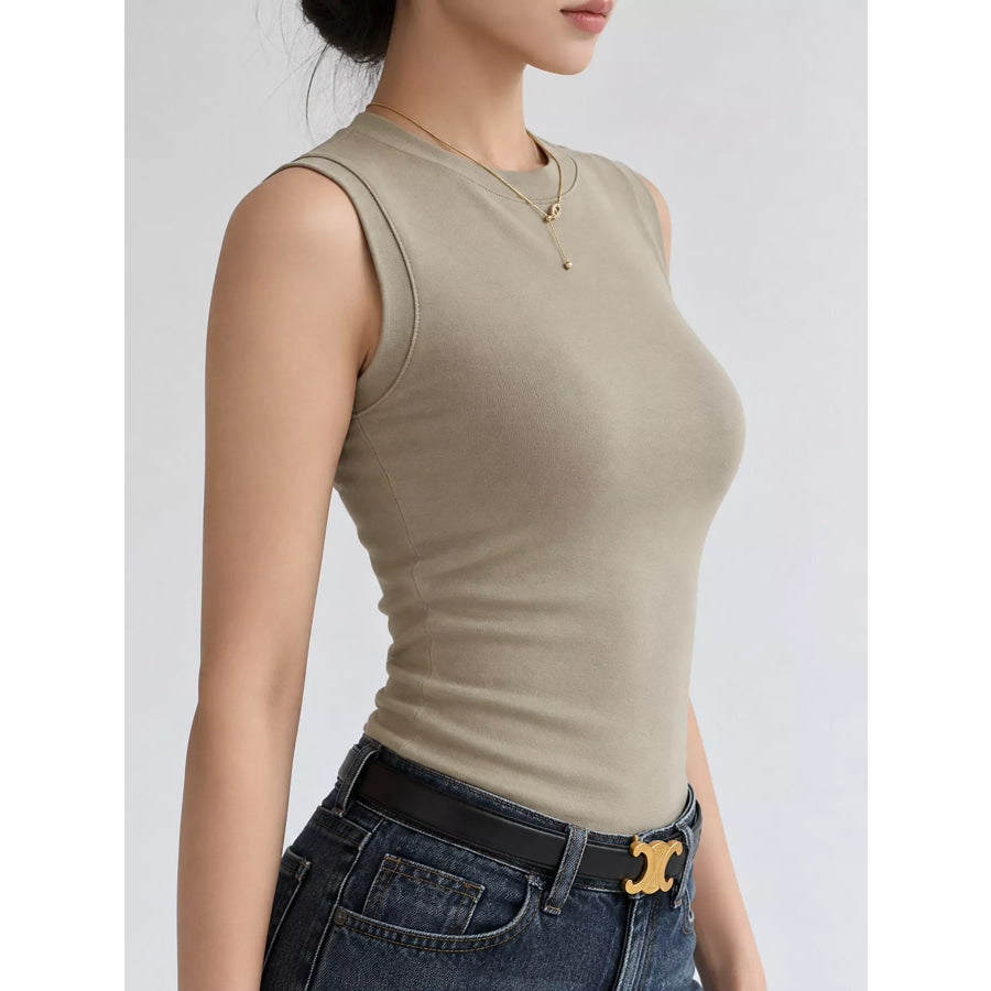 Minimalist Slim-Fit Sleeveless Crew Neck Cami Tank Top Apparel and Accessories