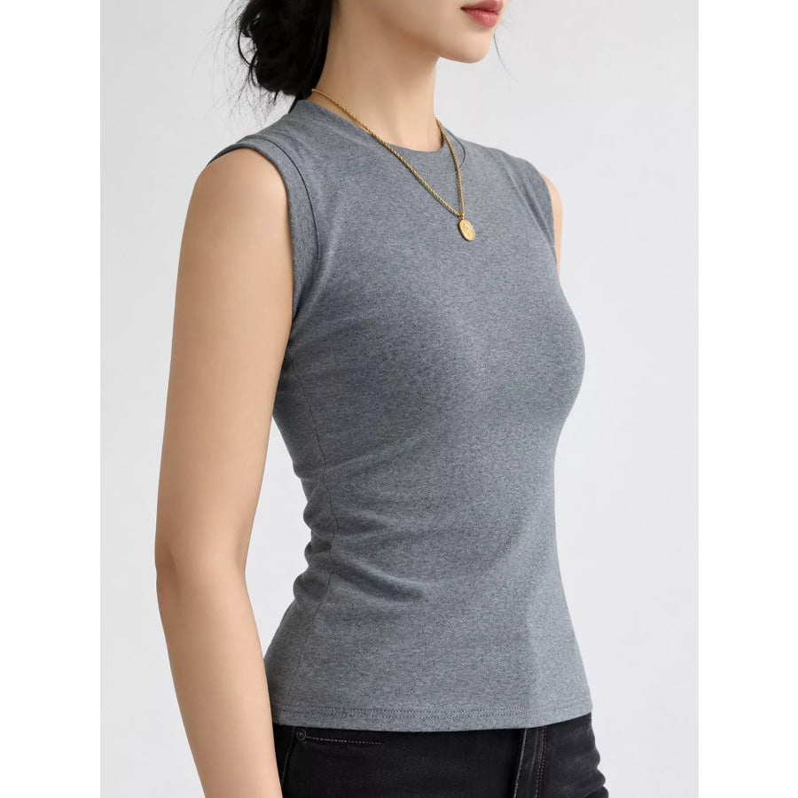 Minimalist Slim-Fit Sleeveless Crew Neck Cami Tank Top Apparel and Accessories