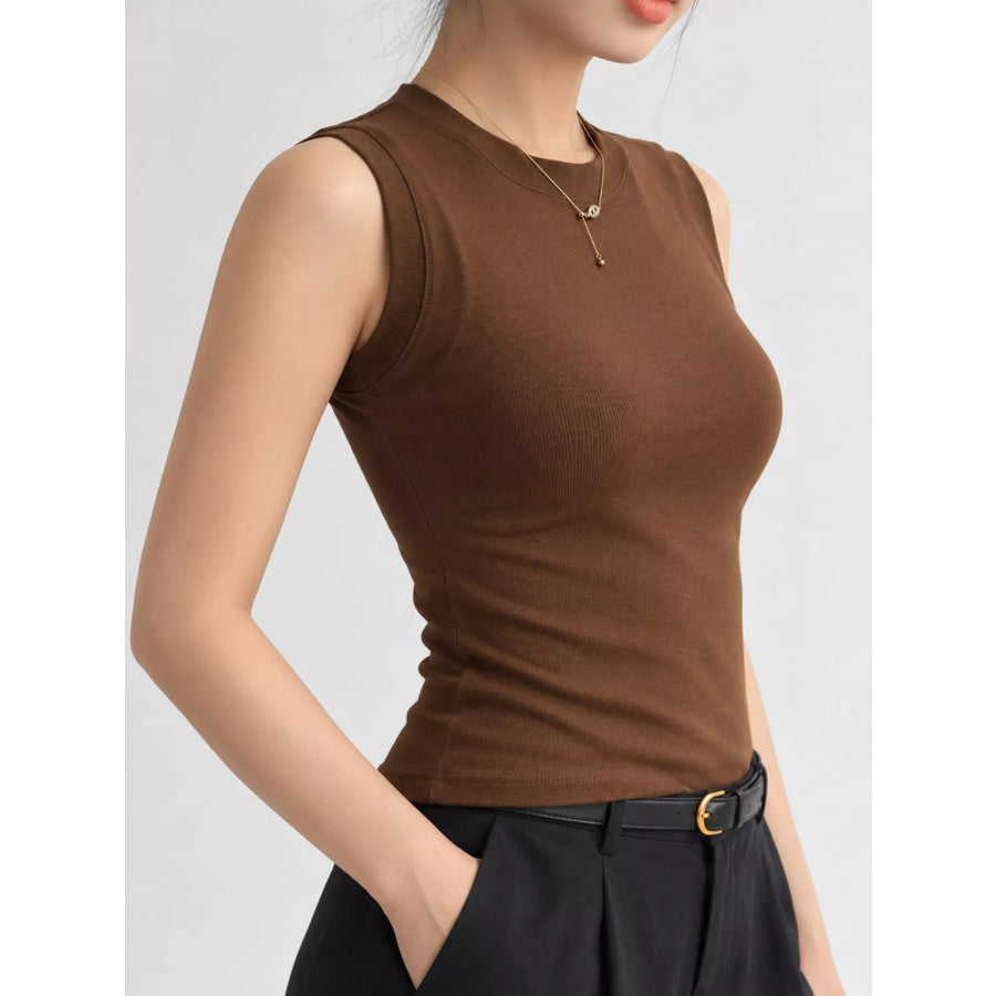 Minimalist Slim-Fit Sleeveless Crew Neck Cami Tank Top Apparel and Accessories