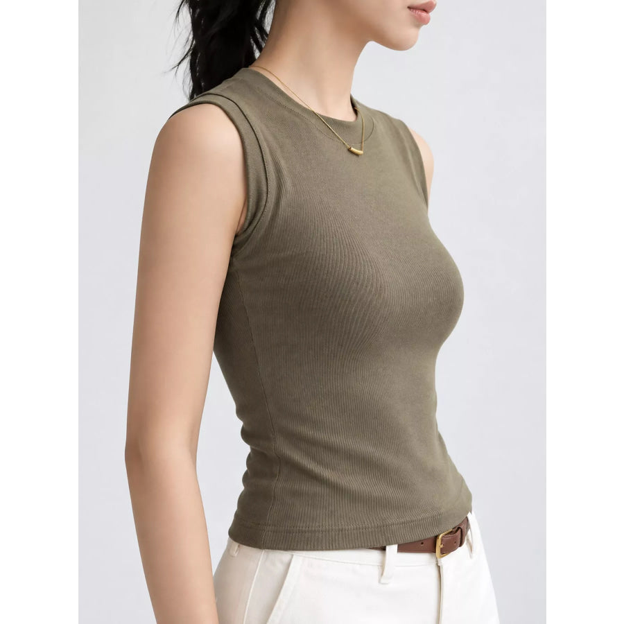 Minimalist Slim-Fit Sleeveless Crew Neck Cami Tank Top Apparel and Accessories