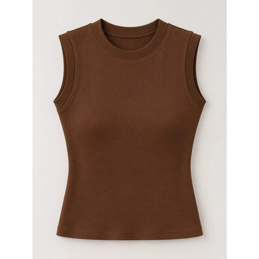 Minimalist Slim-Fit Sleeveless Crew Neck Cami Tank Top Apparel and Accessories