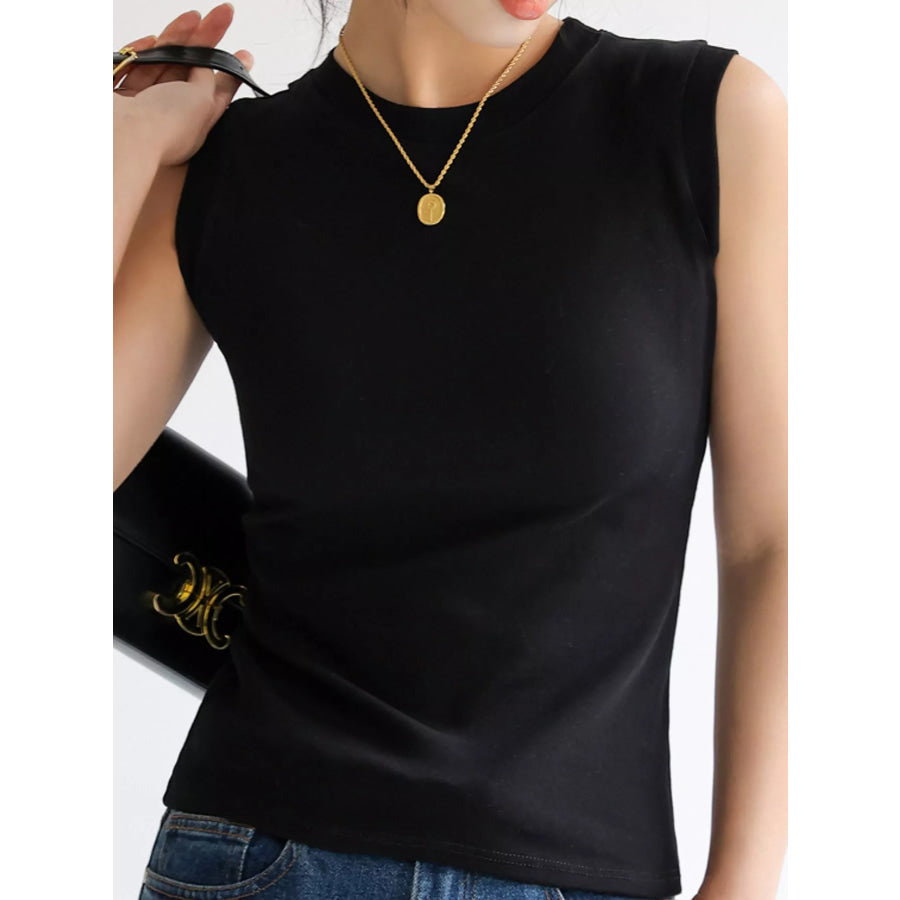 Minimalist Slim-Fit Sleeveless Crew Neck Cami Tank Top Black / S Apparel and Accessories