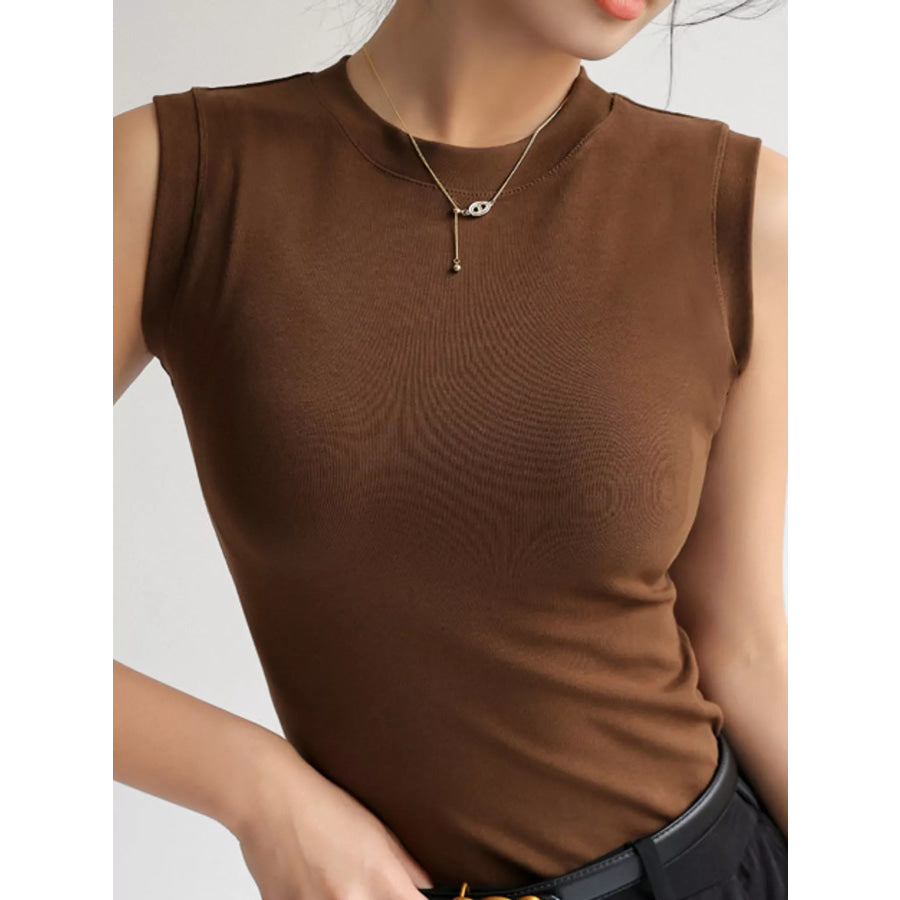 Minimalist Slim-Fit Sleeveless Crew Neck Cami Tank Top Coffee / S Apparel and Accessories
