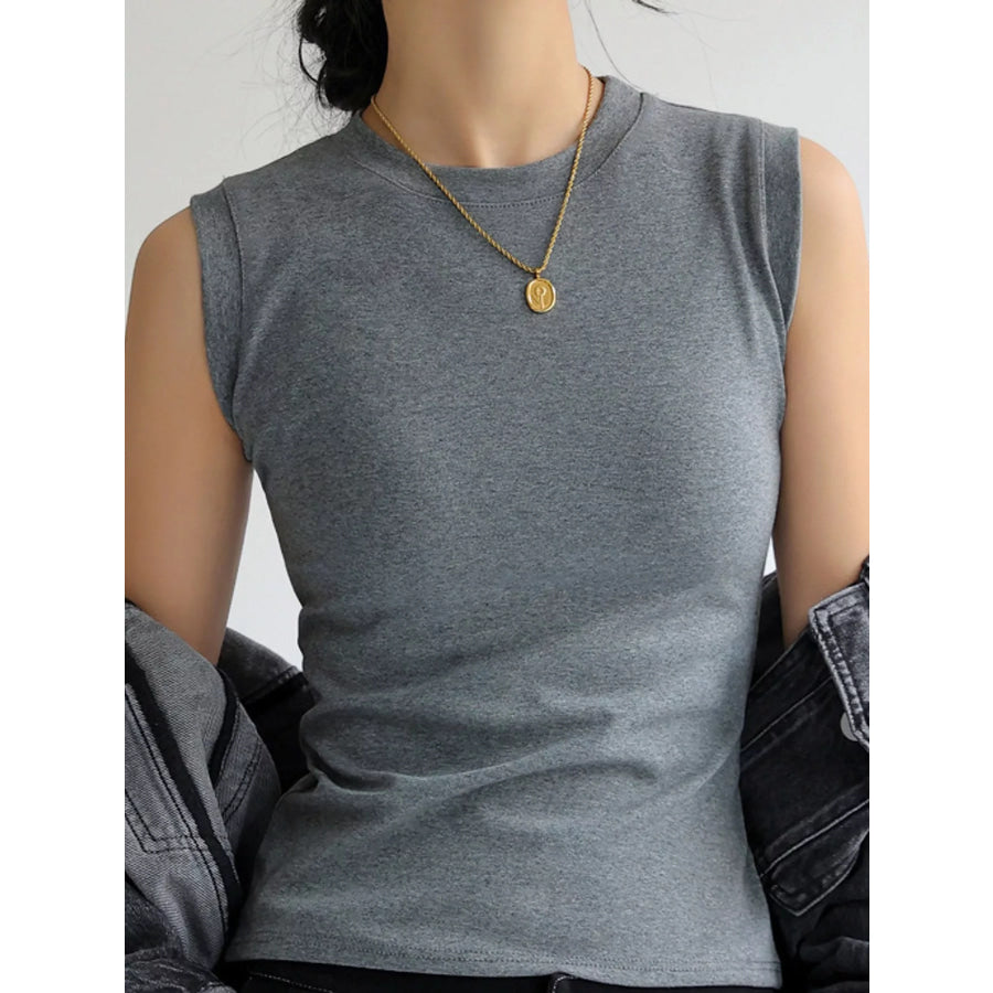 Minimalist Slim-Fit Sleeveless Crew Neck Cami Tank Top Light Gray / S Apparel and Accessories