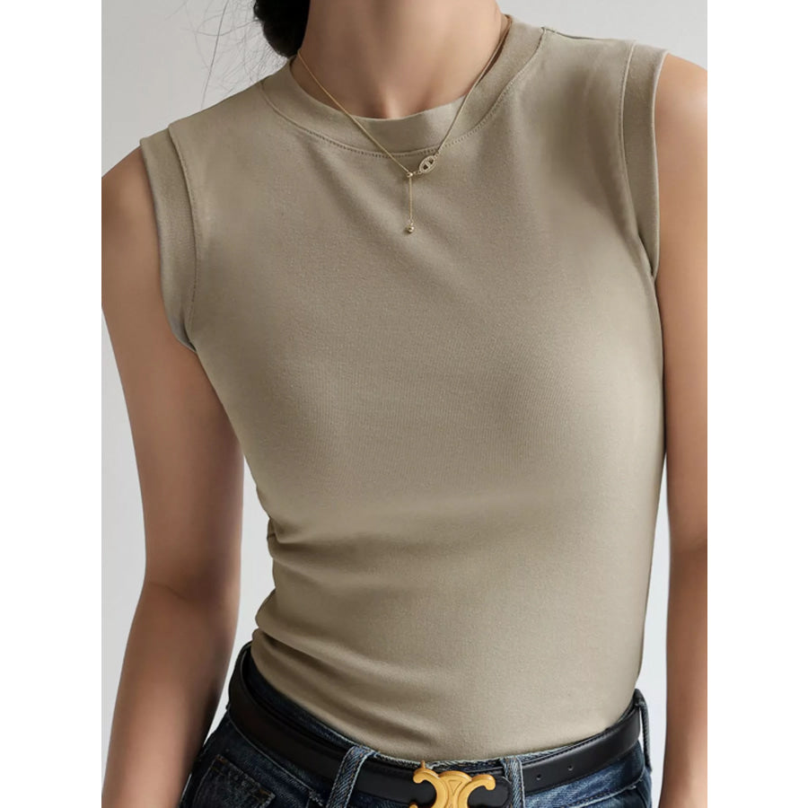 Minimalist Slim-Fit Sleeveless Crew Neck Cami Tank Top Tea Green / S Apparel and Accessories
