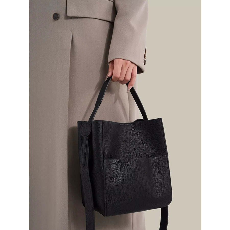 Minimalist Textured Leather Bucket Crossbody Bag Apparel and Accessories
