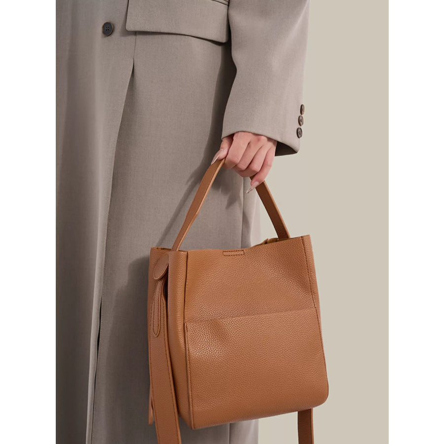 Minimalist Textured Leather Bucket Crossbody Bag Apparel and Accessories