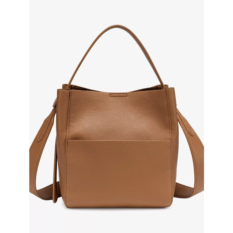 Minimalist Textured Leather Bucket Crossbody Bag Apparel and Accessories