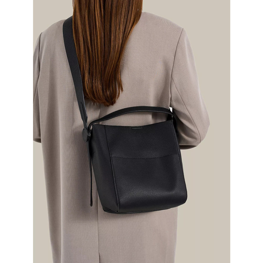 Minimalist Textured Leather Bucket Crossbody Bag Black / onesize Apparel and Accessories