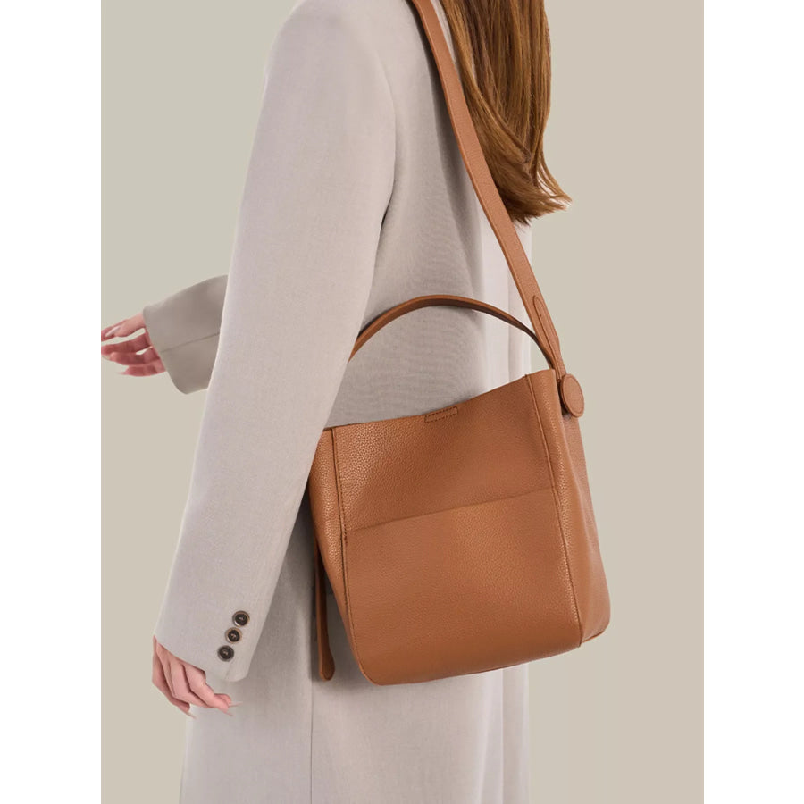 Minimalist Textured Leather Bucket Crossbody Bag Khaki / onesize Apparel and Accessories