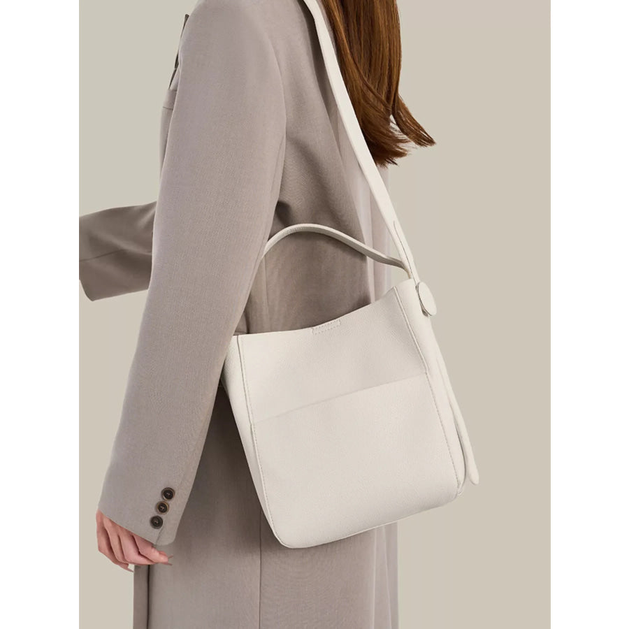 Minimalist Textured Leather Bucket Crossbody Bag White / onesize Apparel and Accessories