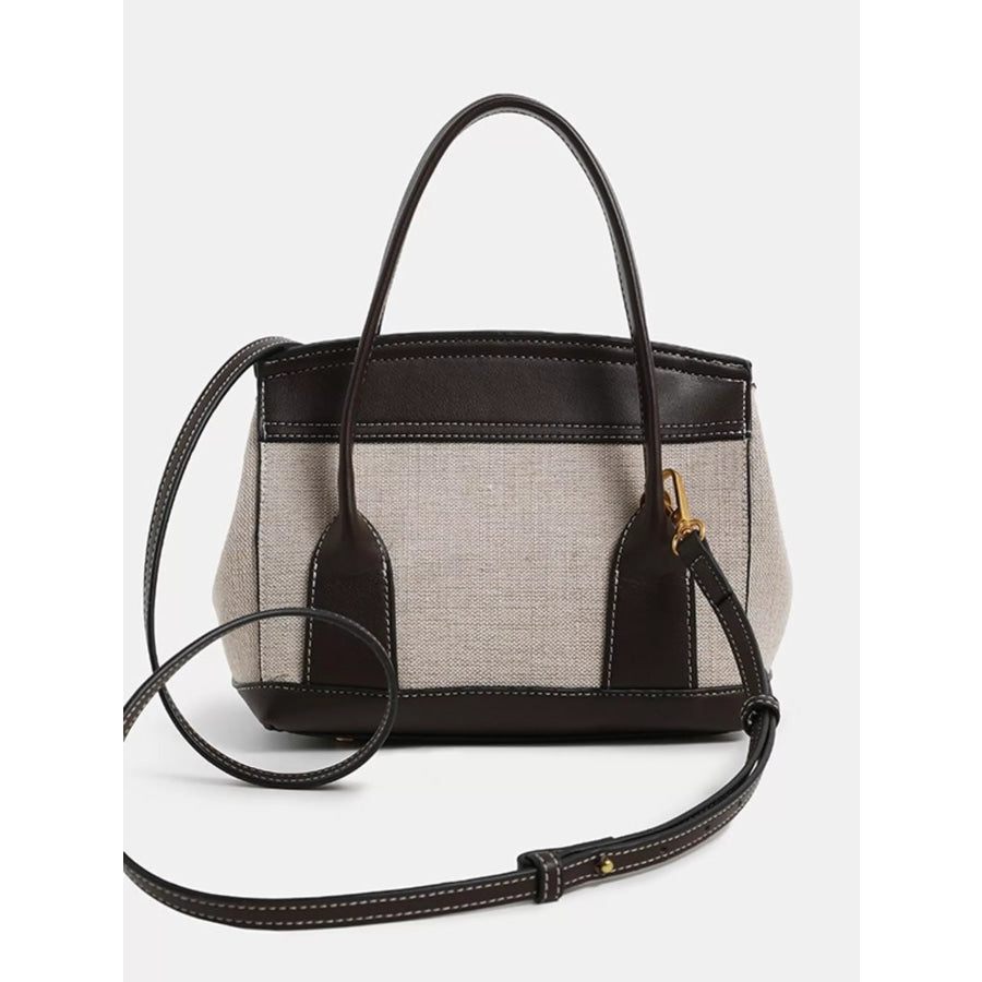 Minimalist Two-Tone Canvas and Leather Structured Handbag Beige / onesize Apparel Accessories
