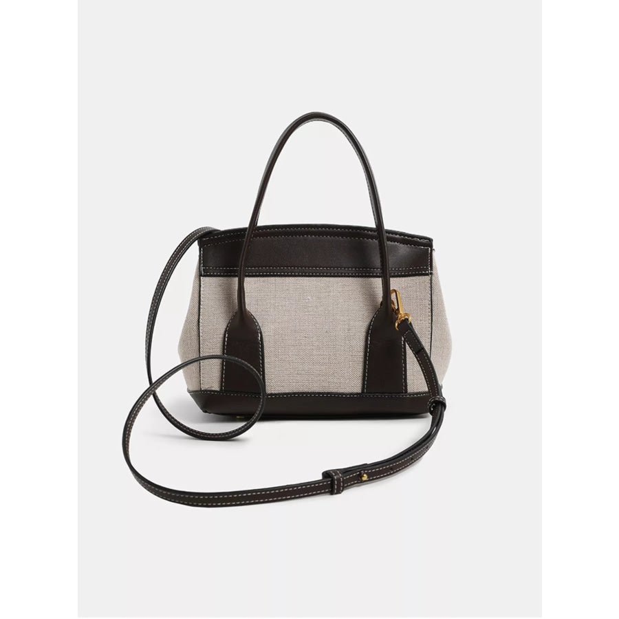 Minimalist Two-Tone Canvas and Leather Structured Handbag Beige / onesize Apparel Accessories