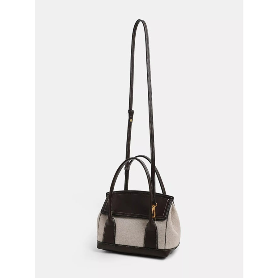 Minimalist Two-Tone Canvas and Leather Structured Handbag Beige / onesize Apparel Accessories