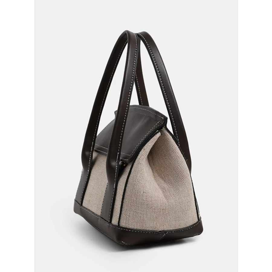 Minimalist Two-Tone Canvas and Leather Structured Handbag Beige / onesize Apparel Accessories