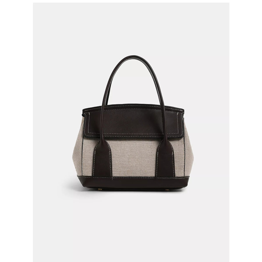 Minimalist Two-Tone Canvas and Leather Structured Handbag Beige / onesize Apparel Accessories