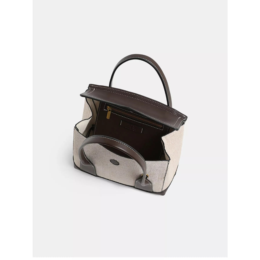 Minimalist Two-Tone Canvas and Leather Structured Handbag Beige / onesize Apparel Accessories
