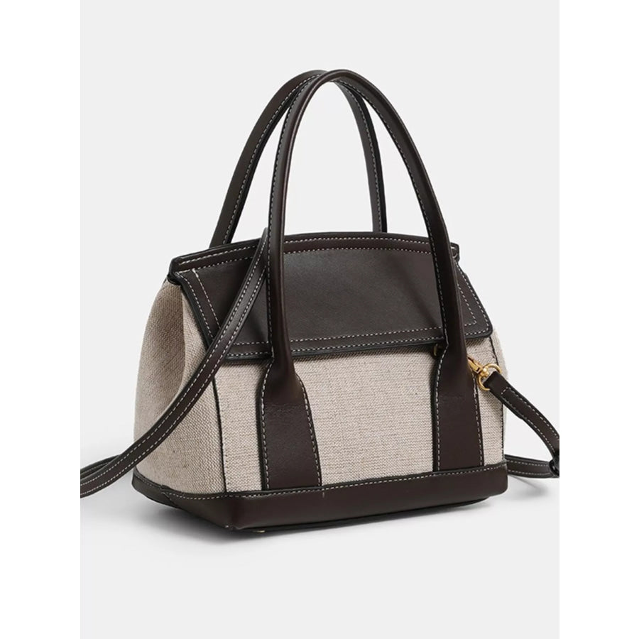 Minimalist Two-Tone Canvas and Leather Structured Handbag Beige / onesize Apparel Accessories
