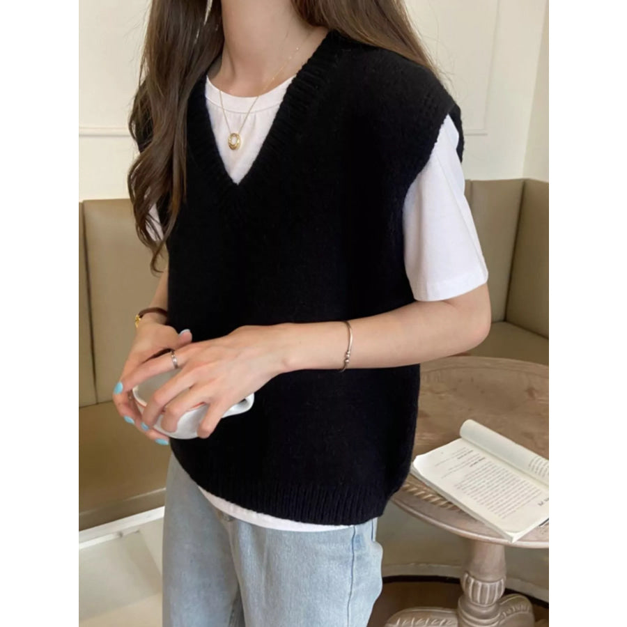 Minimalist V-Neck Knit Sweater Vest Apparel and Accessories