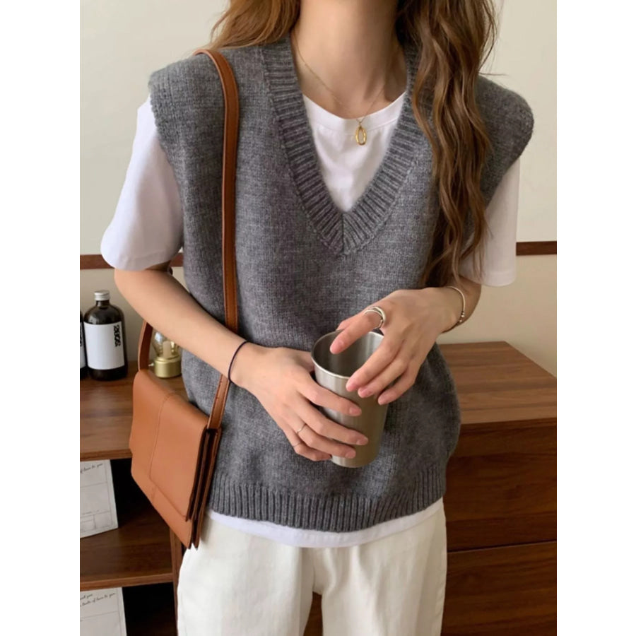 Minimalist V-Neck Knit Sweater Vest Apparel and Accessories