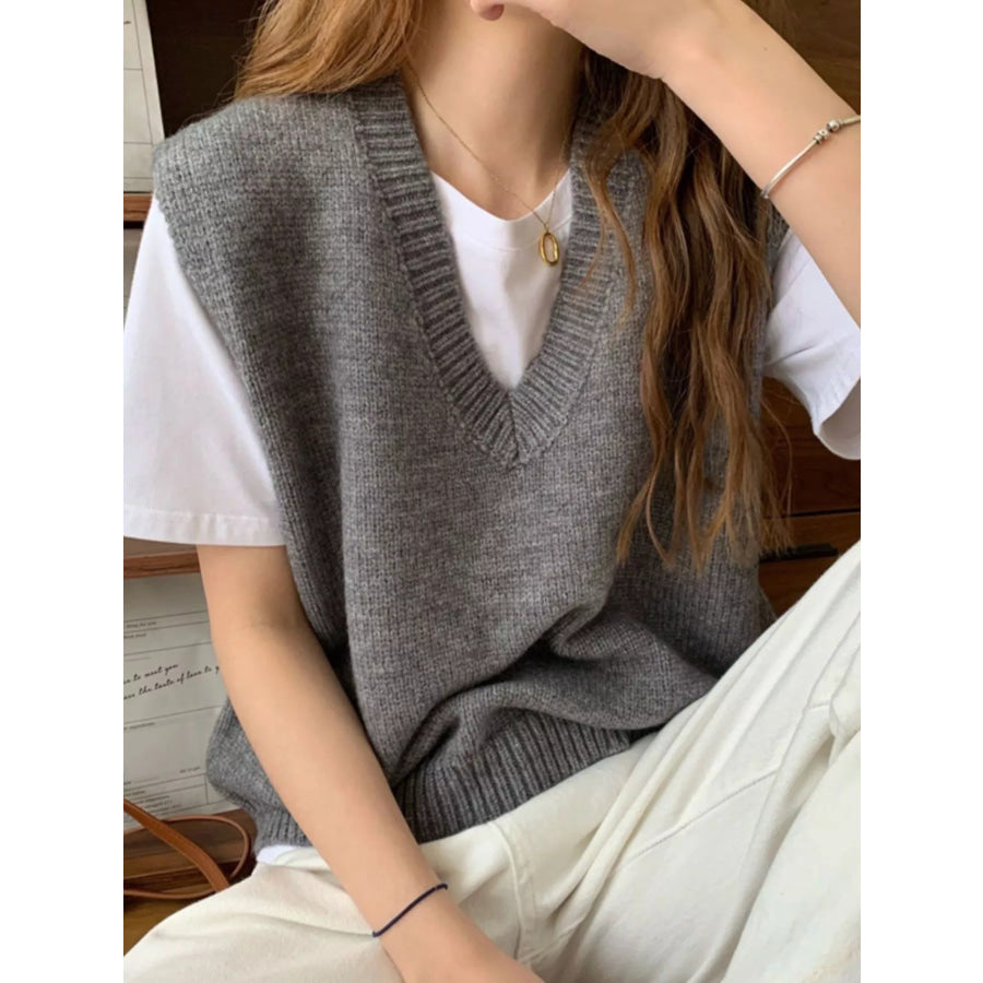 Minimalist V-Neck Knit Sweater Vest Apparel and Accessories