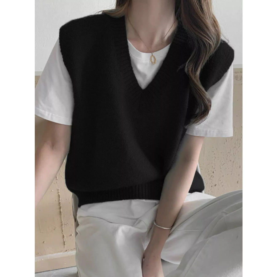 Minimalist V-Neck Knit Sweater Vest Black / S Apparel and Accessories