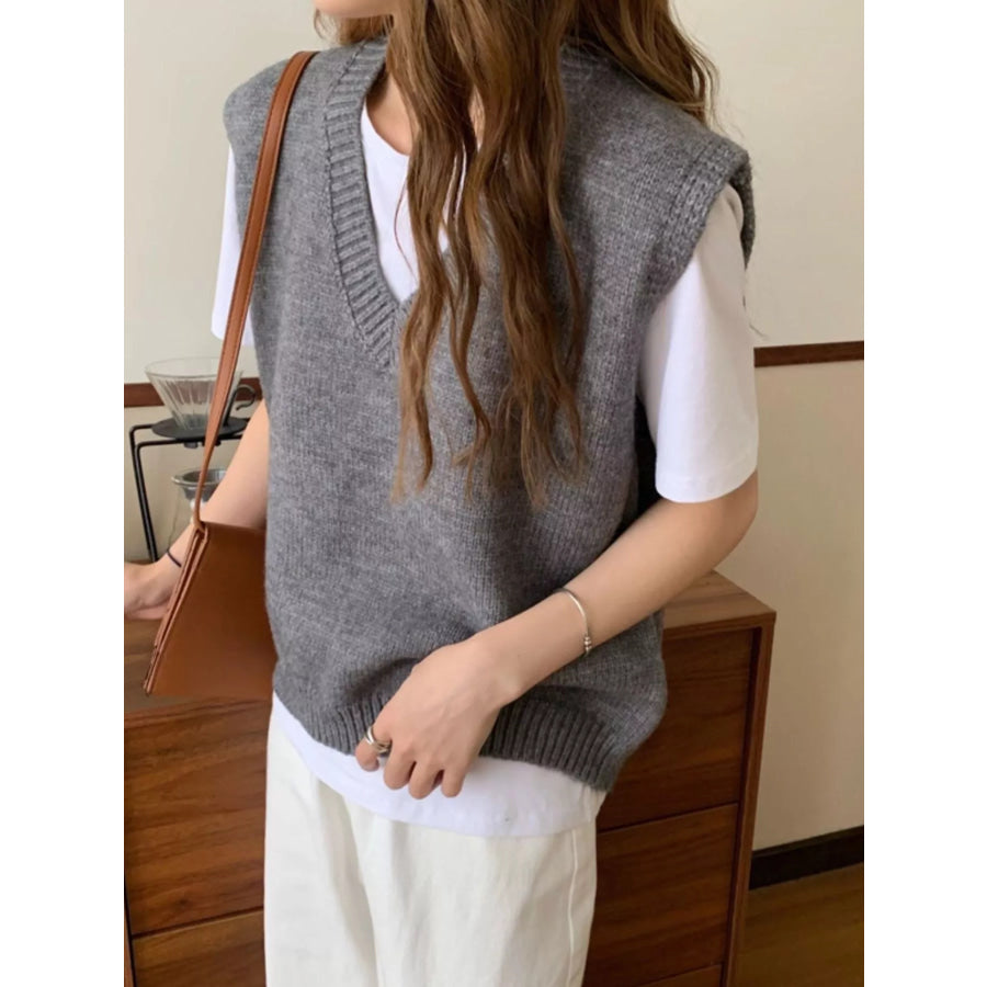 Minimalist V-Neck Knit Sweater Vest Gray / S Apparel and Accessories