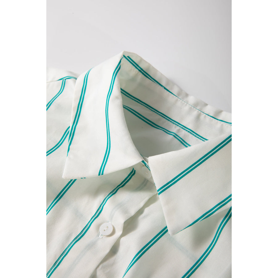 Mint Green St Patricks Striped Wide Short Sleeve Shift Mini Shirt Dress Dresses/Mini Dresses