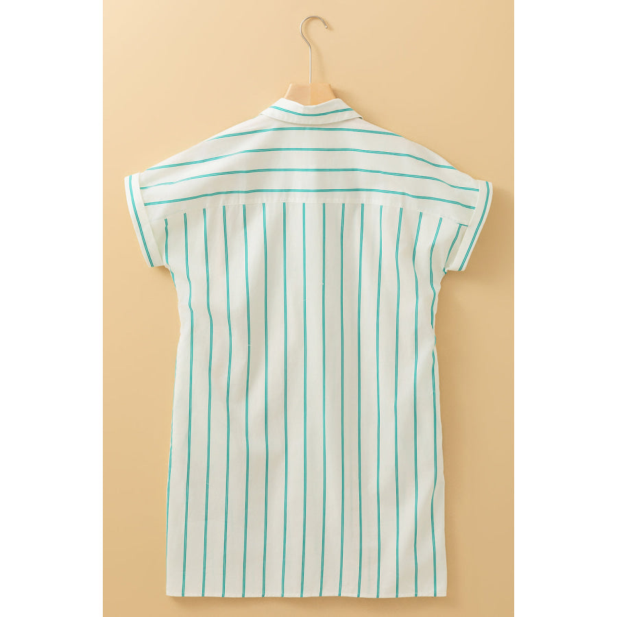 Mint Green St Patricks Striped Wide Short Sleeve Shift Mini Shirt Dress Dresses/Mini Dresses