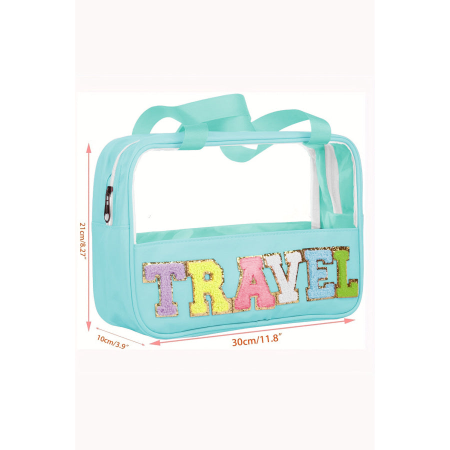 Mint Green TRAVEL Chenille Letter Clear PVC Makeup Bag / ONE SIZE / 100% PU Shoes & Bags/Makeup Bags