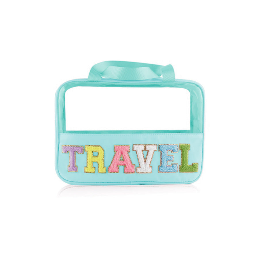 Mint Green TRAVEL Chenille Letter Clear PVC Makeup Bag / ONE SIZE / 100% PU Shoes & Bags/Makeup Bags