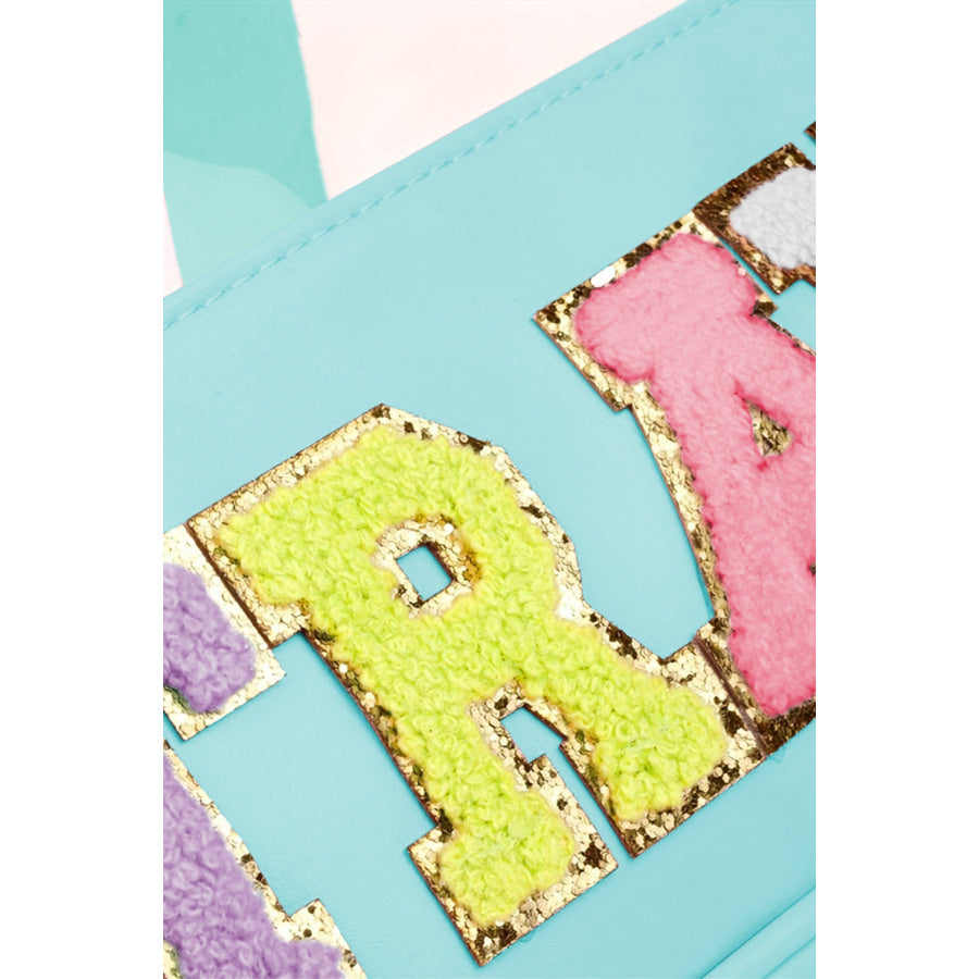 Mint Green TRAVEL Chenille Letter Clear PVC Makeup Bag Mint Green / ONE SIZE / 100% PU Shoes & Bags/Makeup Bags