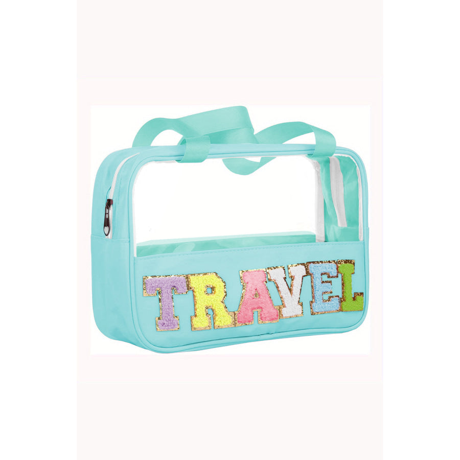 Mint Green TRAVEL Chenille Letter Clear PVC Makeup Bag / ONE SIZE / 100% PU Shoes & Bags/Makeup Bags