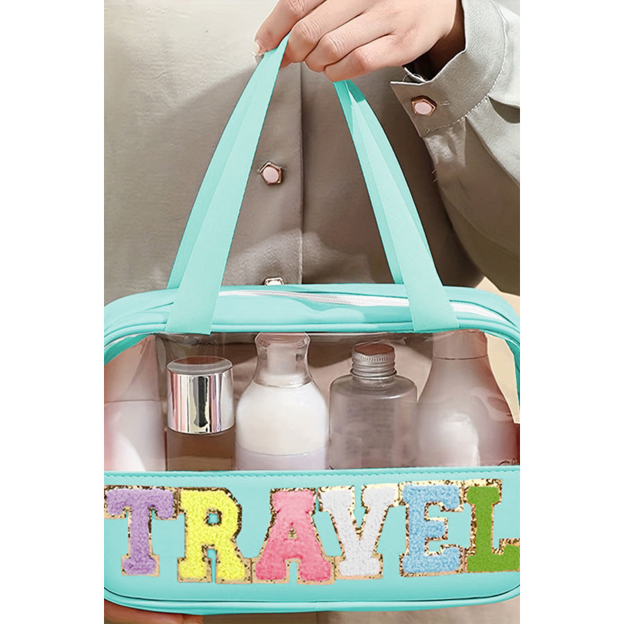 Mint Green TRAVEL Chenille Letter Clear PVC Makeup Bag / ONE SIZE / 100% PU Shoes & Bags/Makeup Bags