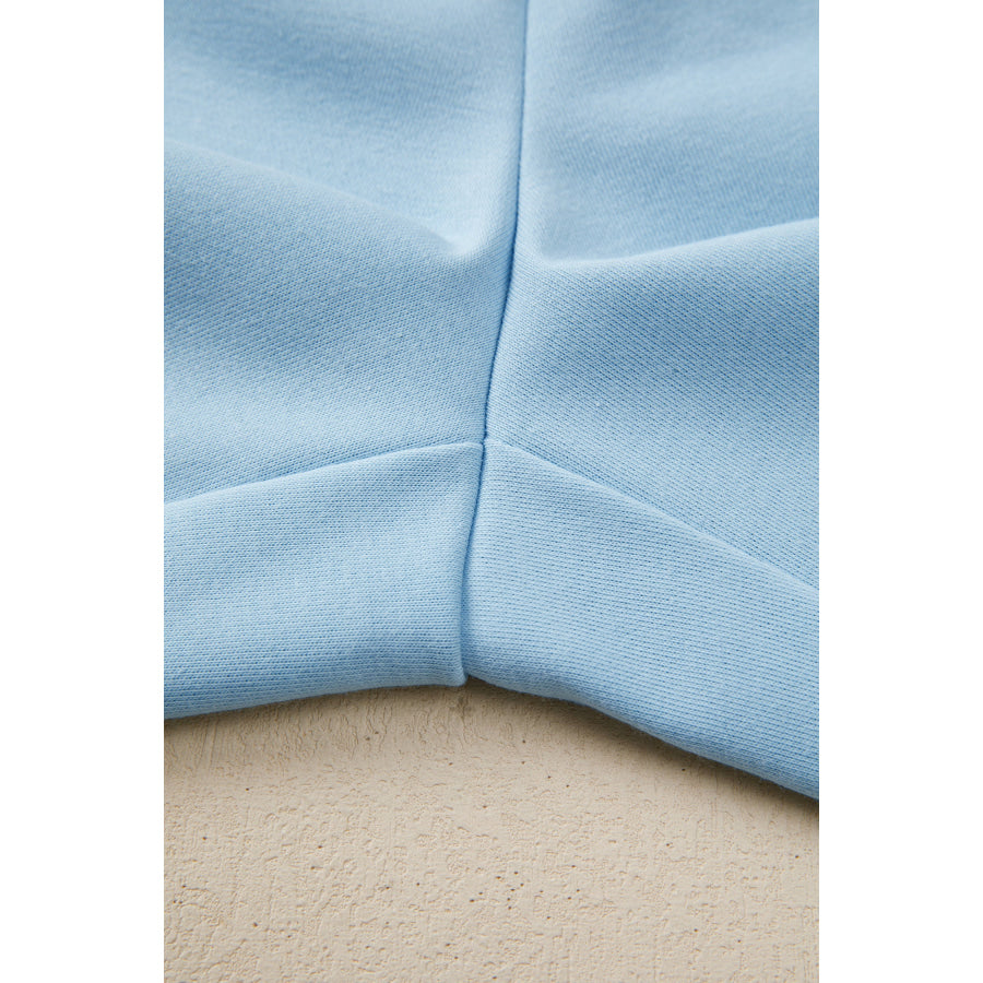 Mist Blue Solid Color Loose Tee Drawstring Wide Leg Pants 2pcs Outfit Two Piece Sets/Pant Sets