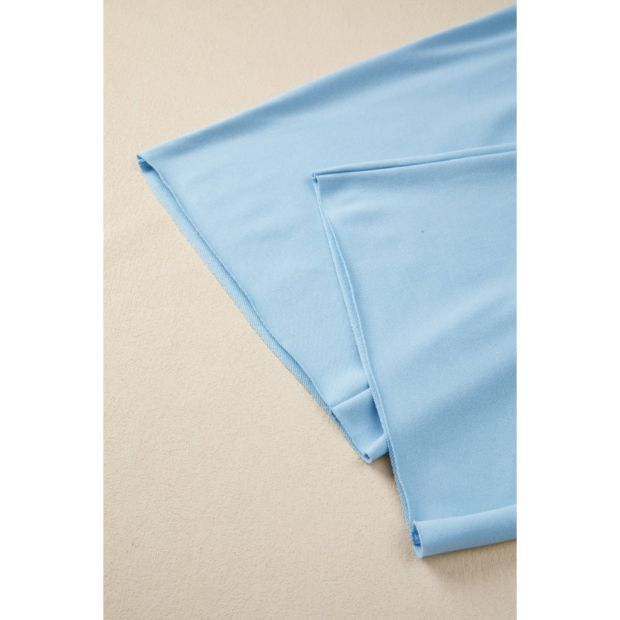 Mist Blue Solid Color Loose Tee Drawstring Wide Leg Pants 2pcs Outfit Two Piece Sets/Pant Sets