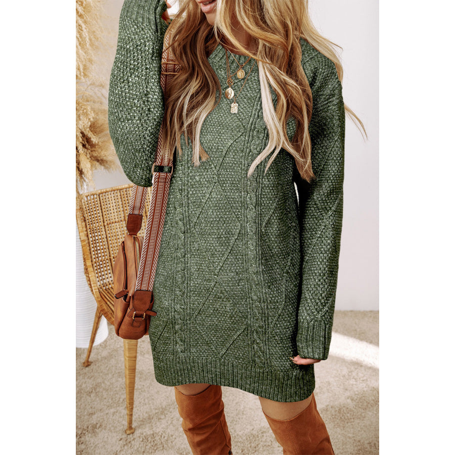 Mist Green Cable Knit Drop Shoulder Loose Fit Sweater Dress Sweaters & Cardigans/Sweater Dresses