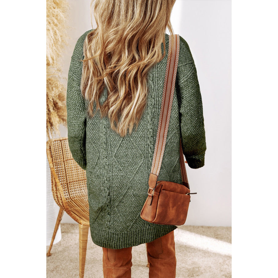 Mist Green Cable Knit Drop Shoulder Loose Fit Sweater Dress Sweaters & Cardigans/Sweater Dresses