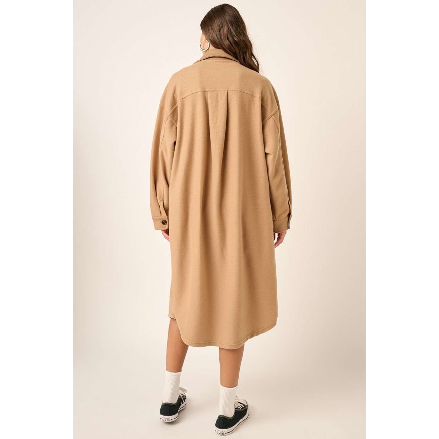 Mittoshop Button Up Drop Shoulder French Terry Longline Jacket Camel / S Apparel and Accessories