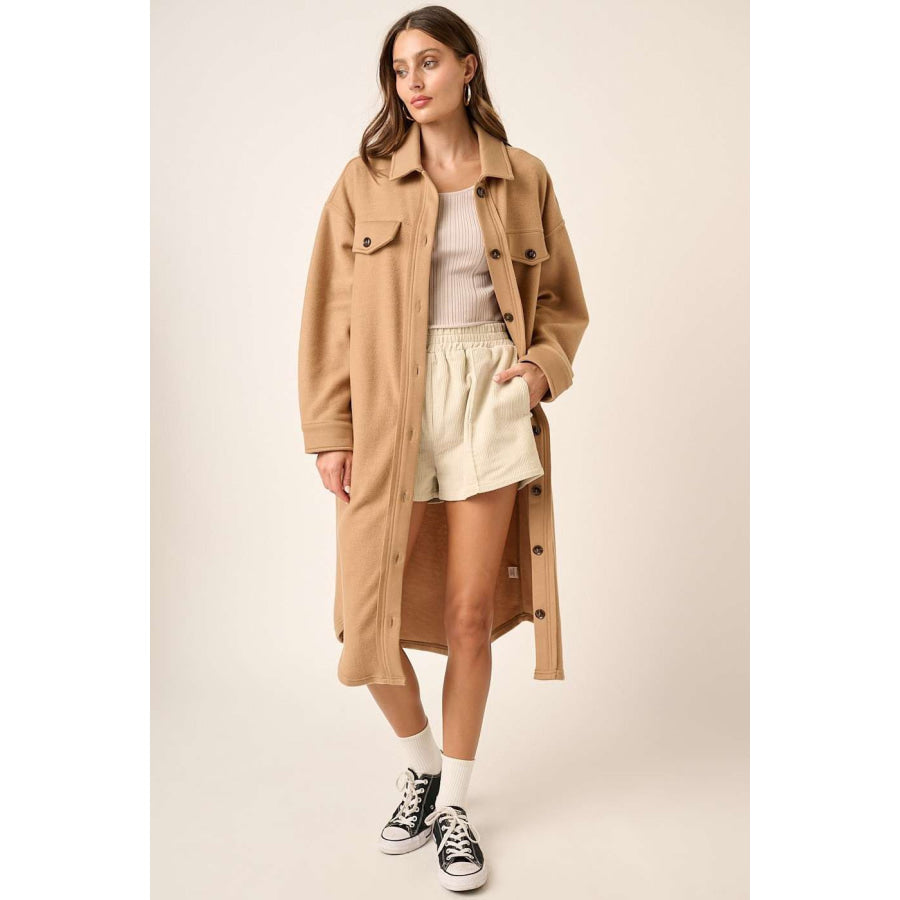 Mittoshop Button Up Drop Shoulder French Terry Longline Jacket Apparel and Accessories