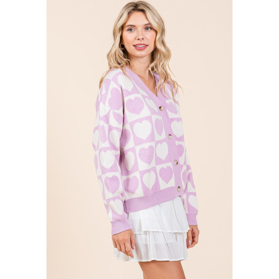 Mittoshop Checkered Heart Button Down Cardigan Apparel and Accessories