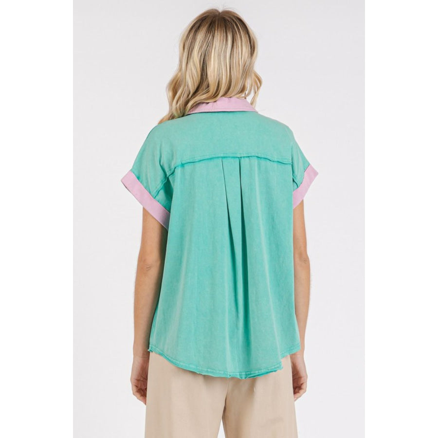 Mittoshop Color Block Henley Short Sleeve Polo Shirt Apparel and Accessories