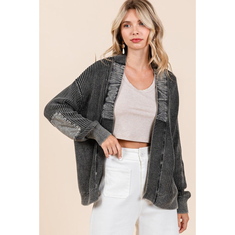 Mittoshop Contrast Patch Open Front Mineral Wash Cardigan Apparel and Accessories