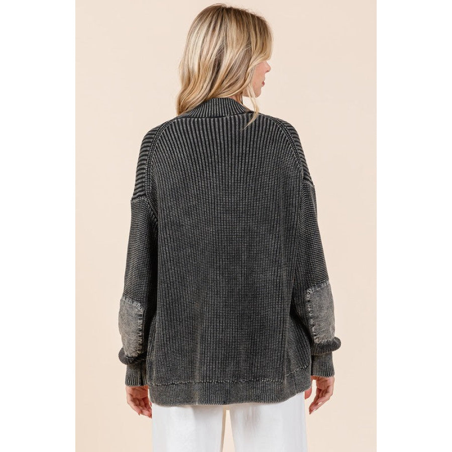 Mittoshop Contrast Patch Open Front Mineral Wash Cardigan Apparel and Accessories