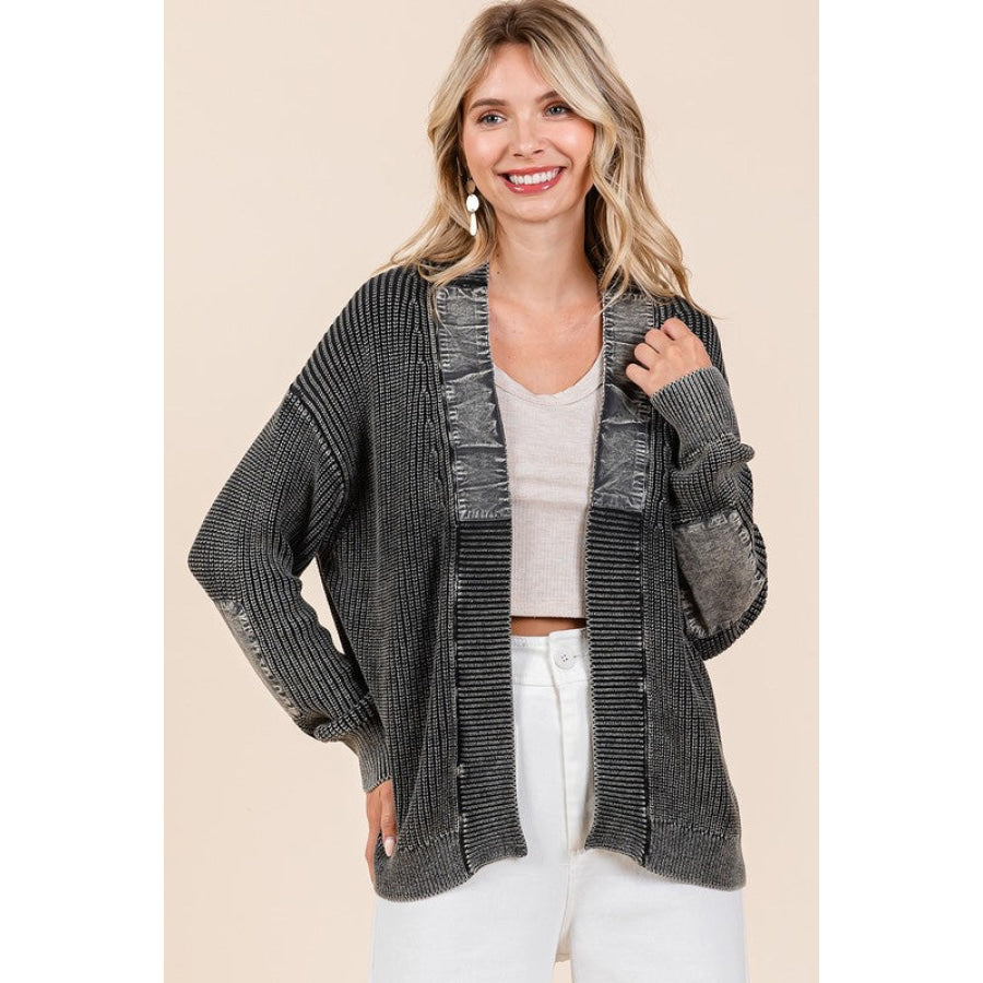 Mittoshop Contrast Patch Open Front Mineral Wash Cardigan Apparel and Accessories