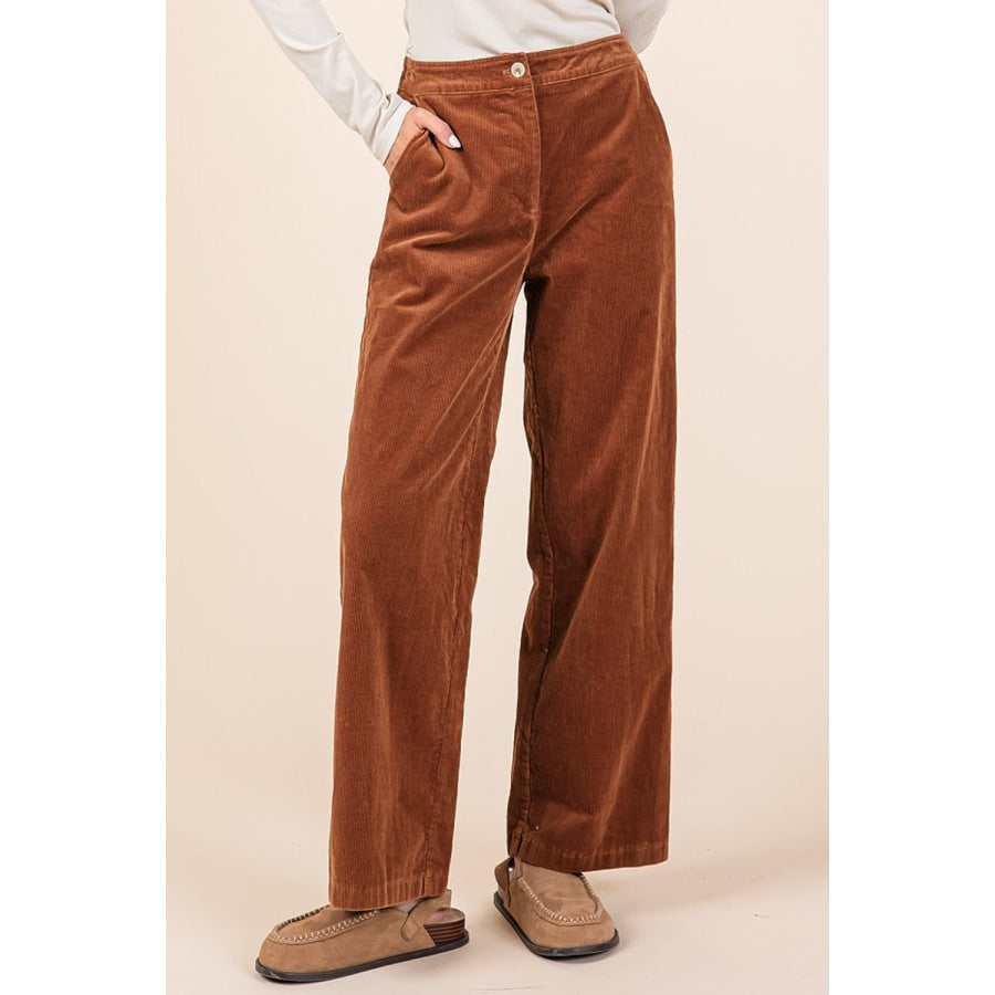 Mittoshop Corduroy Back Elastic Waist Pants Camel / S Apparel and Accessories