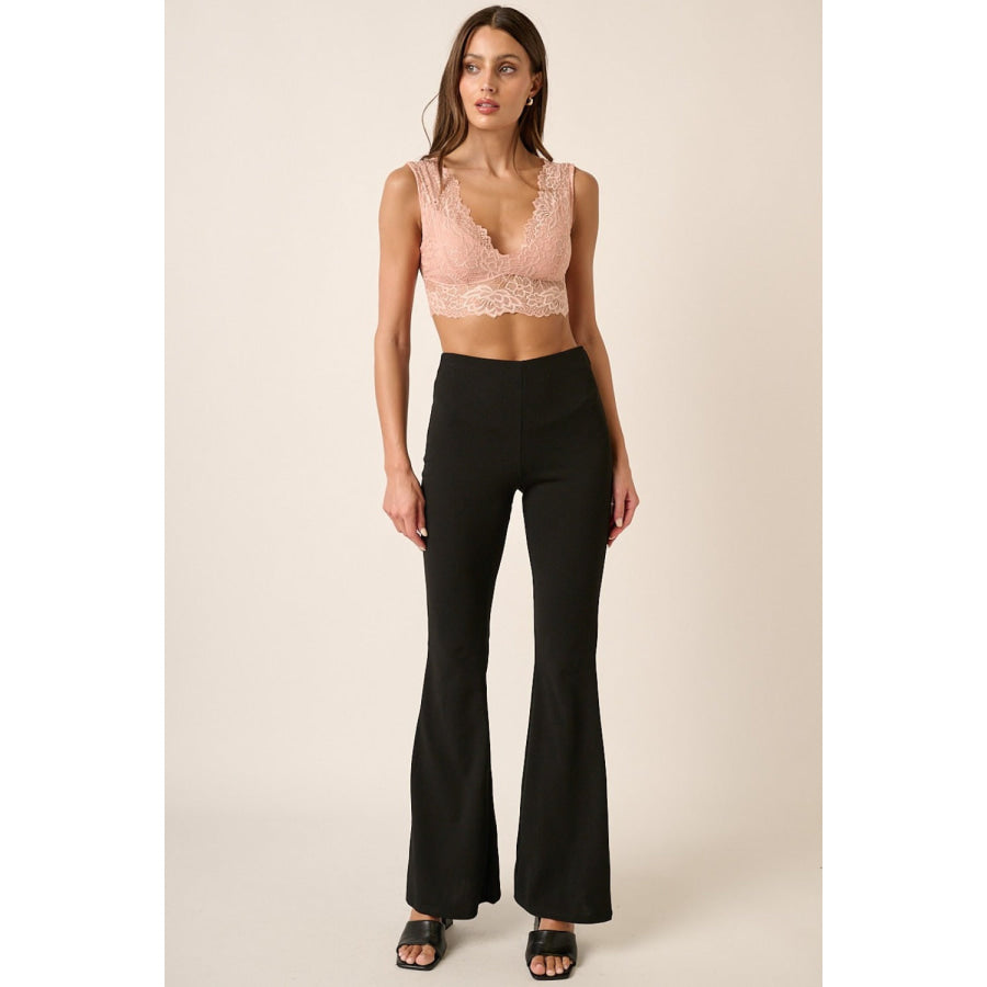 Mittoshop Crepe Knit Elastic Waist Flare Leg Pants Apparel and Accessories