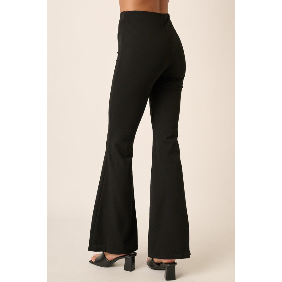 Mittoshop Crepe Knit Elastic Waist Flare Leg Pants Black / S Apparel and Accessories