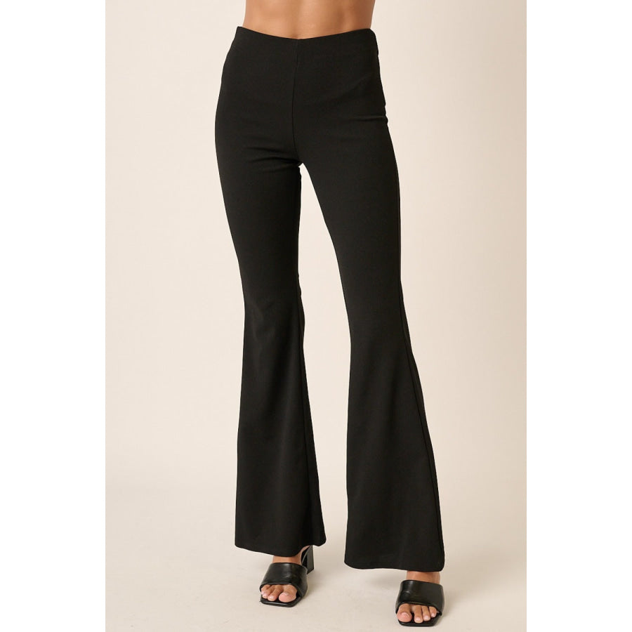 Mittoshop Crepe Knit Elastic Waist Flare Leg Pants Black / S Apparel and Accessories