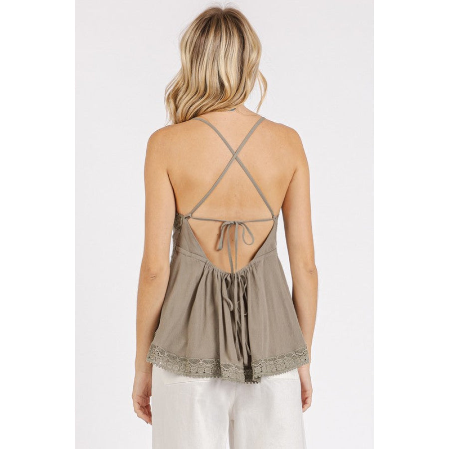 Mittoshop Crisscross Back Lace Detail V-Neck Cami Apparel and Accessories